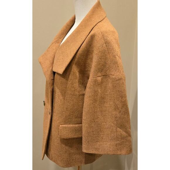 Talbots Peacoat 100% Wool Double Breast Front Pockets Tan Jacket Womens Size 10 - Picture 3 of 11